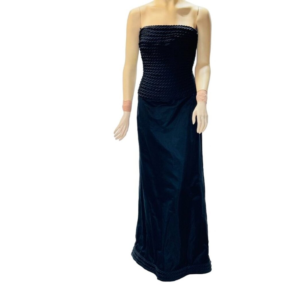 HELEN MORLEY Women's Black Tufted Bodice Silk Rayon Lined Strapless Gown Size 14